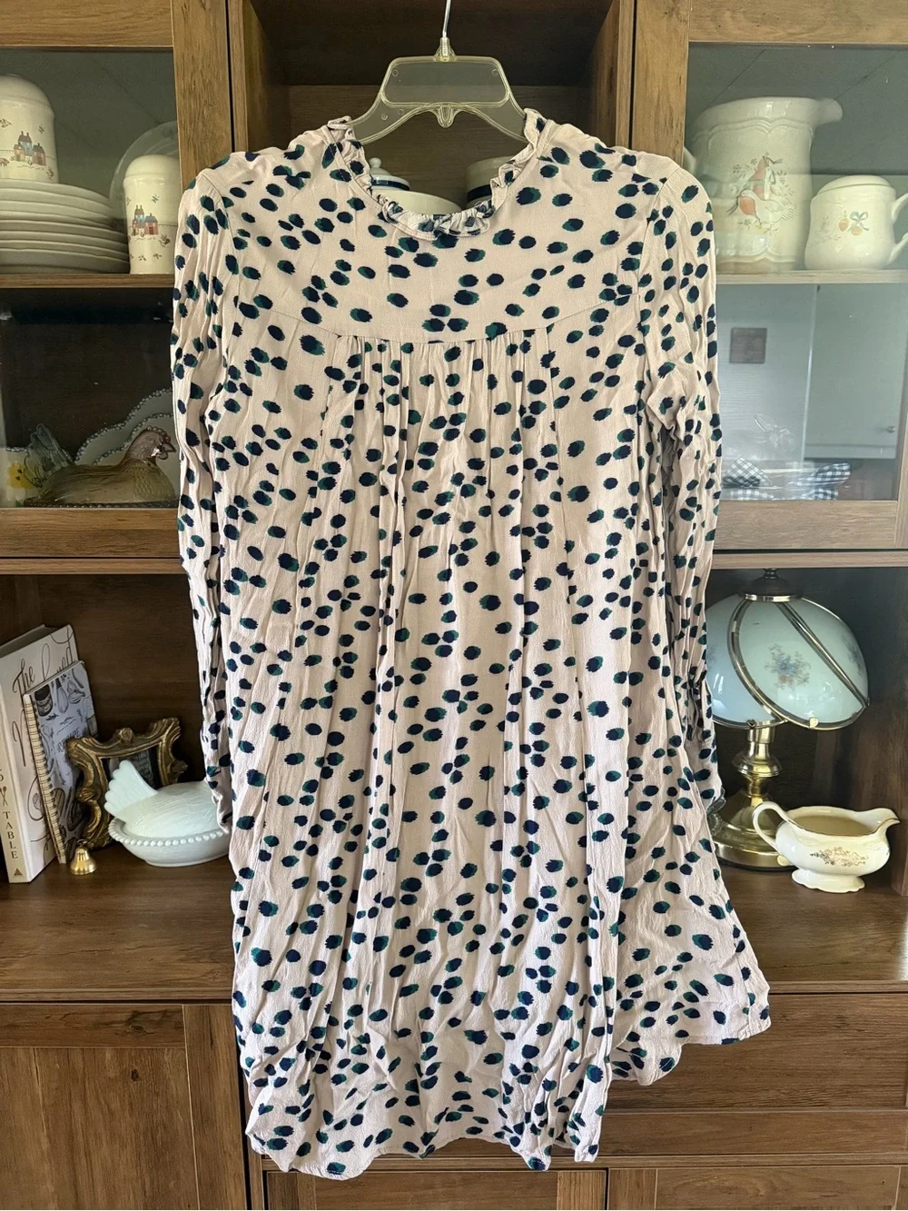 Hayden Los Angeles Abstract Dot Ruffle V-Neck Tunic Dress Medium Cream